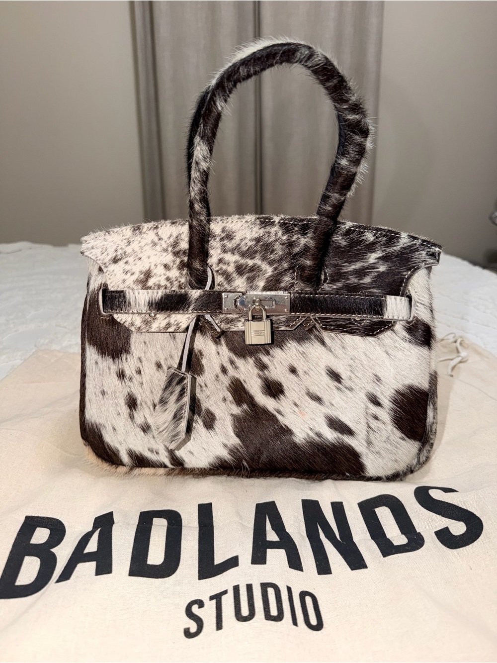 Spotted Black & White Cowhide Crossbody Tote